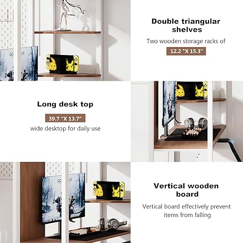 Miniatura 4 de Merax Cama tipo loft de metal individual con 2 estantes y un escritorio, marco de cama tipo loft con 2 escaleras integradas, barandilla de seguridad