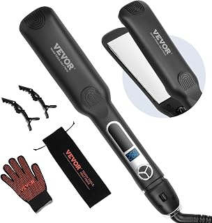 VEVOR Plancha de Pelo de Iones Negativos Plancha Plana de Titanio 38 mm Plancha de Pelo con Pantalla LCD 25 Niveles de Temperatura Plancha de Pelo Calentamiento Rápido para Peluquería, Hogar, Viajes