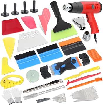 Window Tint Kit Vinyl Wrap Tool for Car Film Installation, 52PCS Car Wrap Tools with Heat Gun, Window Tint Squeegee, Magnets Holder, Plastic Scraper