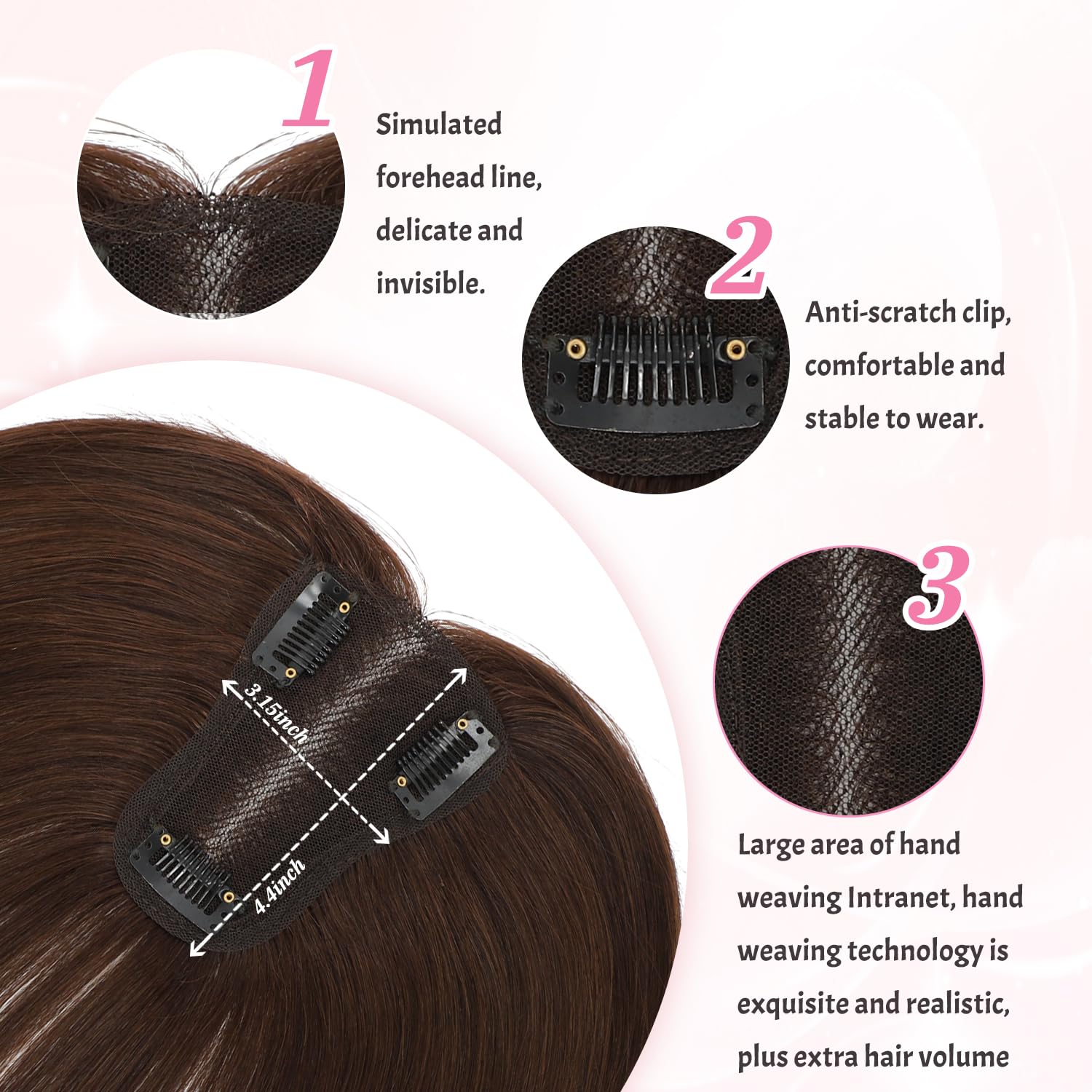 Clip In Fringe 100% Real Human Hair Bangs Hair Clip Thin Bangs On Hairpiece On Air Bangs With Temple Wispy Bangs Hair Extensions for women (Dark brown - Image 4