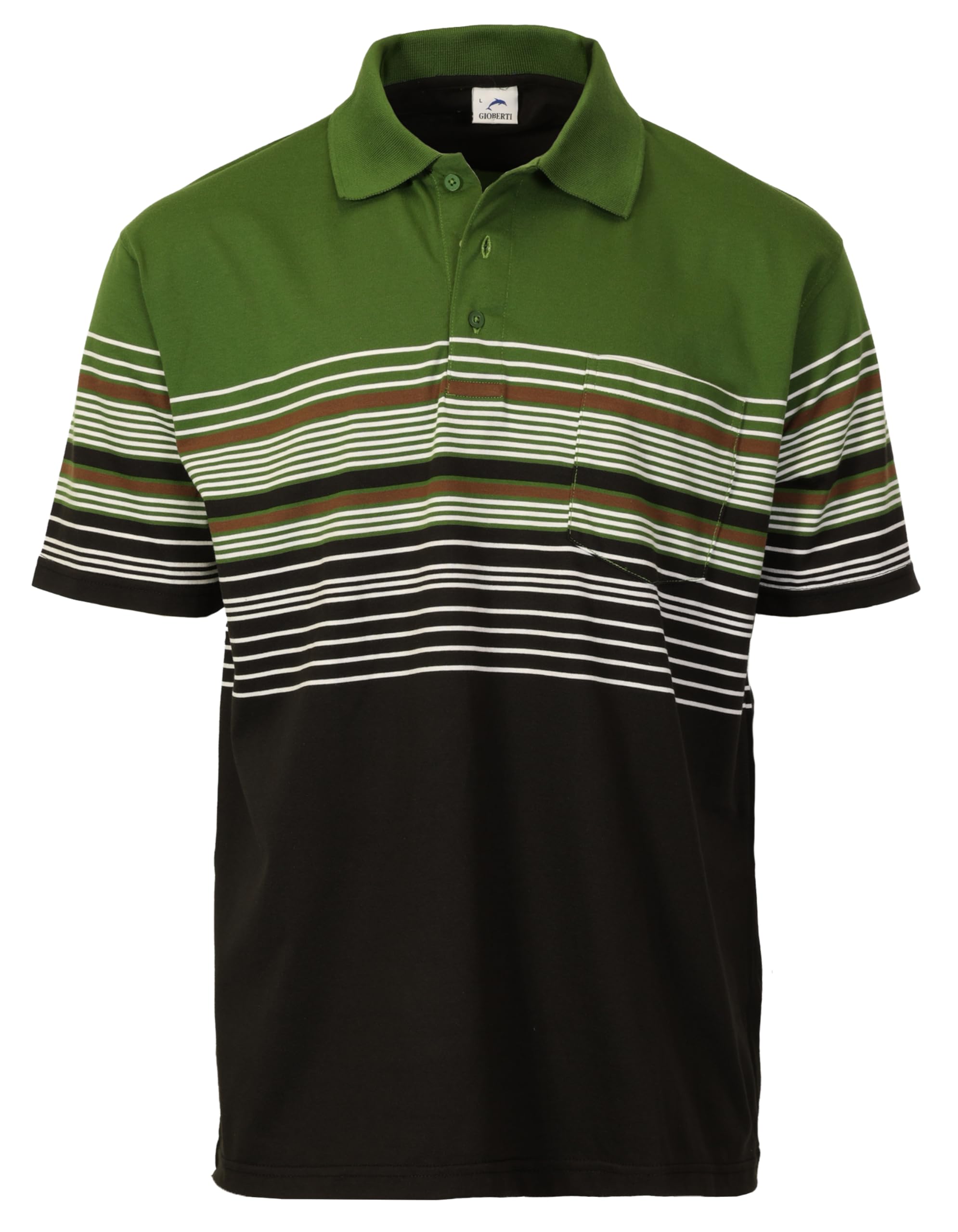 Gioberti Mens Double Striped Contrast Polo Shirt with Pocket - Yarn Dye