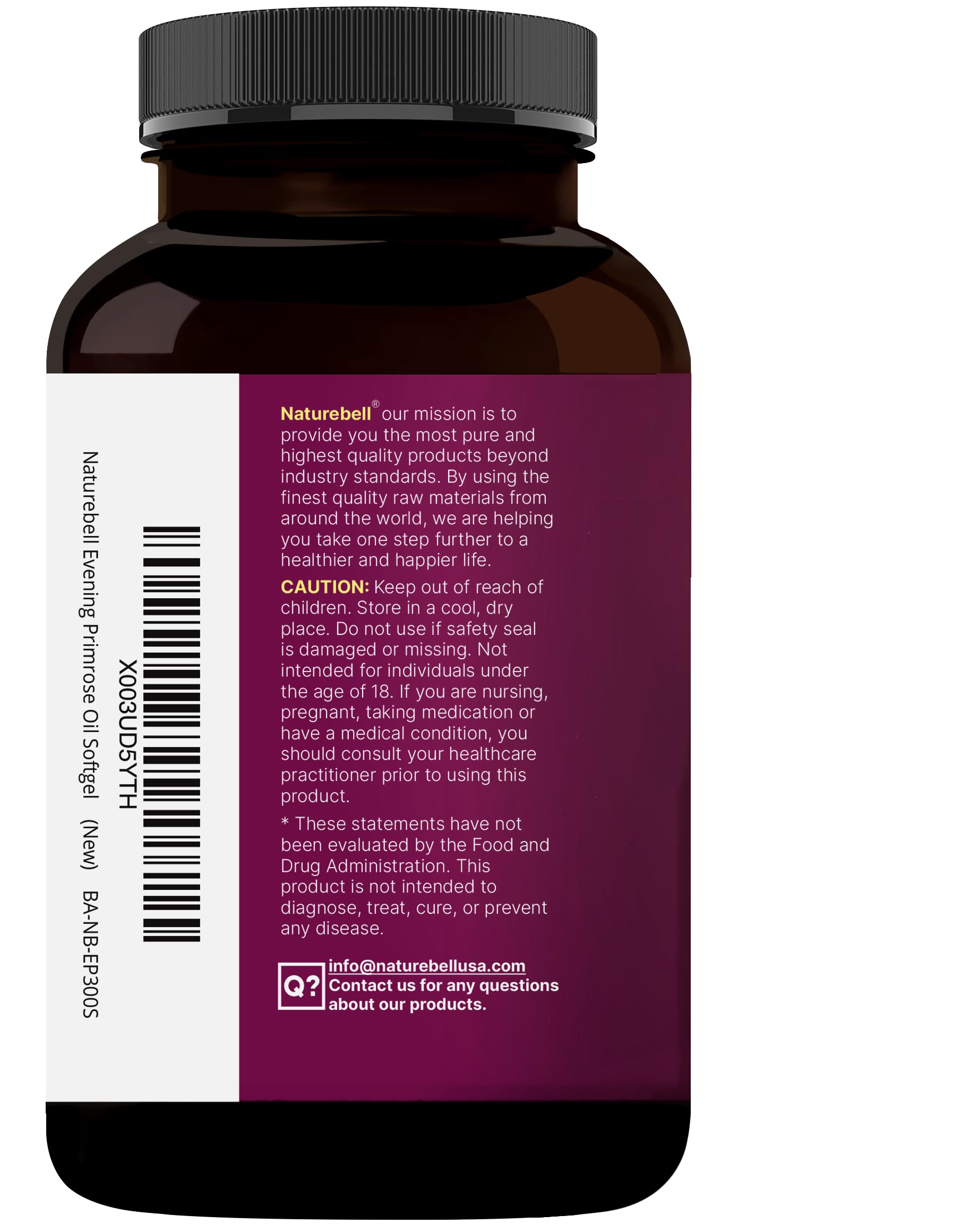 NatureBell Evening Primrose Oil with Black Cohosh, 1,300mg Per Serving, 300 Mini-Softgels | Cold Pressed Seeds, Retains 130mg GLA for Womens Health & Skin Care Support – Hexane Free, Non-GMO — Amazon image 8