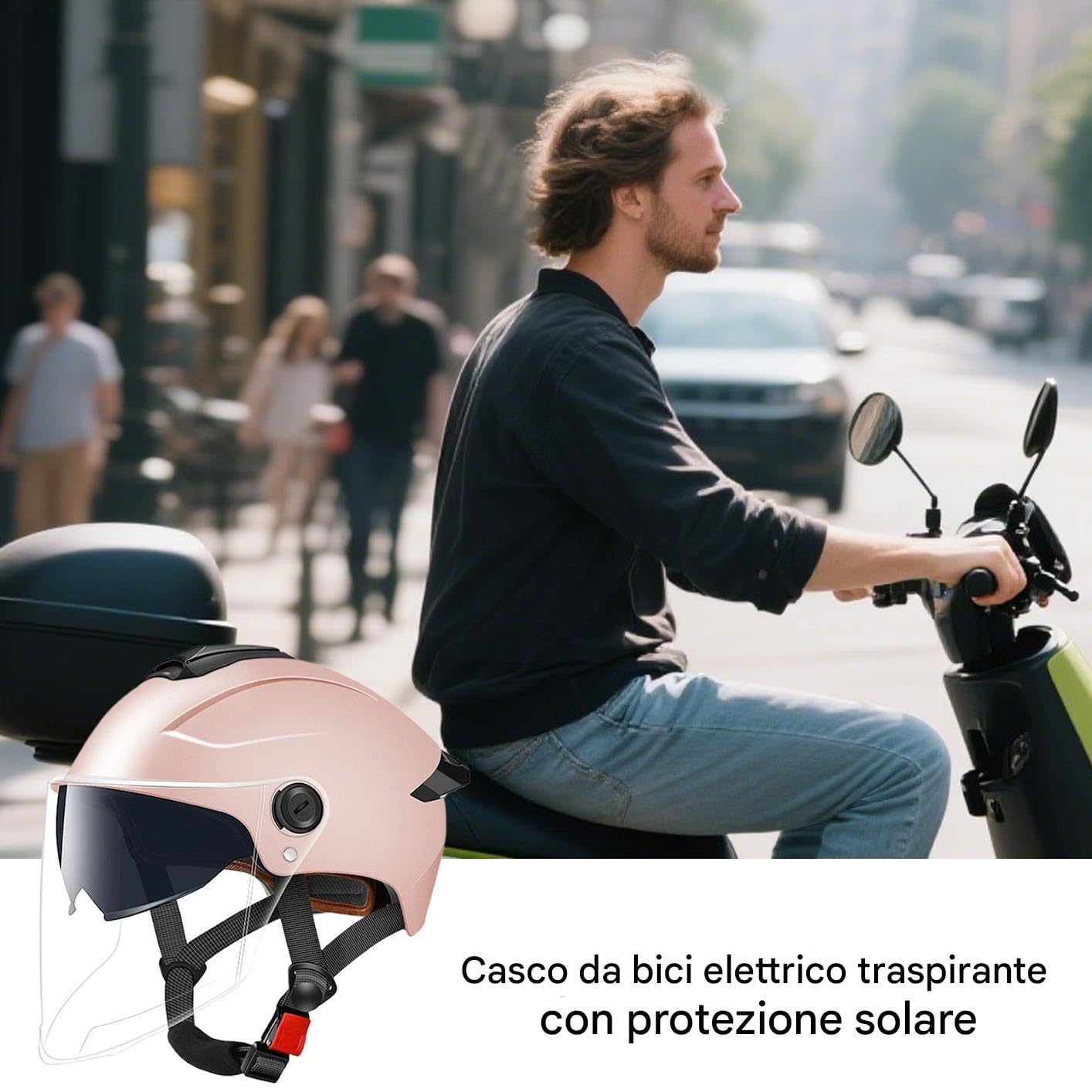 Casco per monopattino elettrico con parabrezza, caschi per adulti per uomo e donna, casco di sicurezza ad alta protezione per bicicletta elettrica, monopattino, skateboard, motociclette