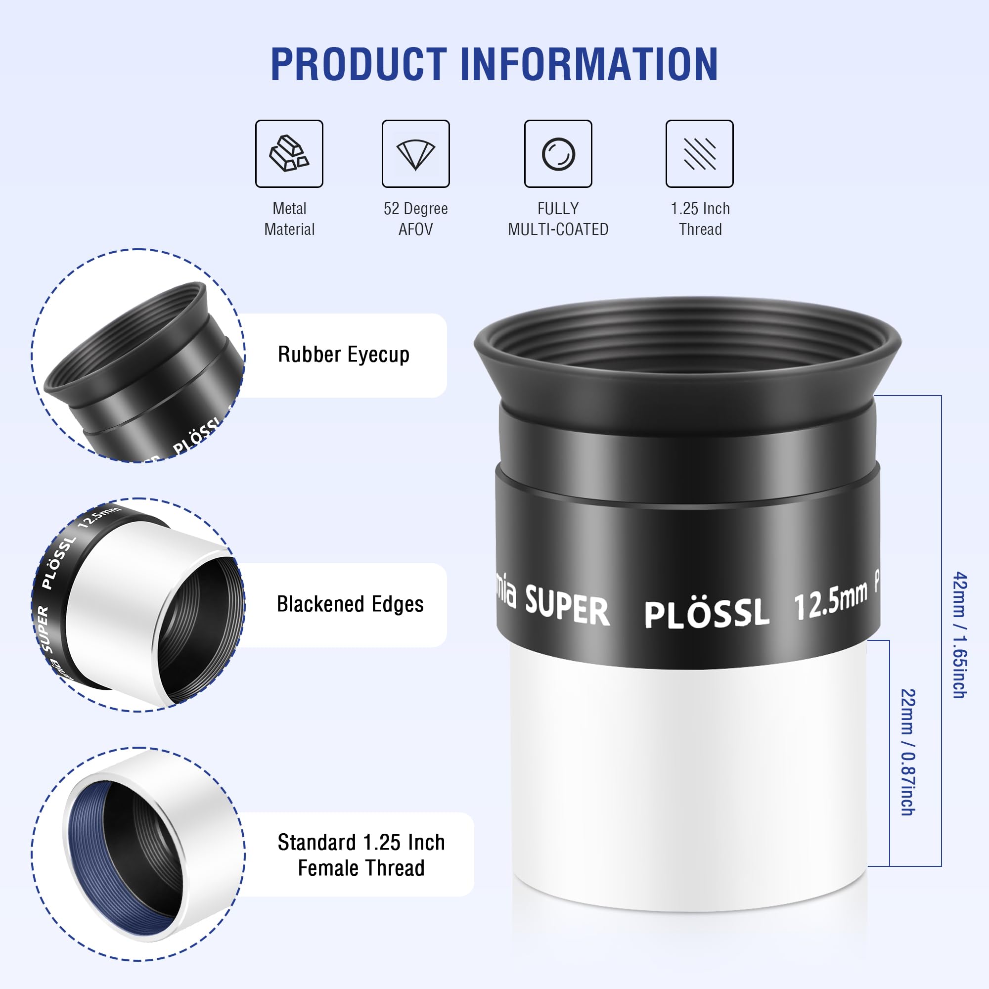 Astromania 3,2 cm 12,5 mm Super Ploessl oculaire – Le Moyen le plus économique d'ENTRER une photo nette