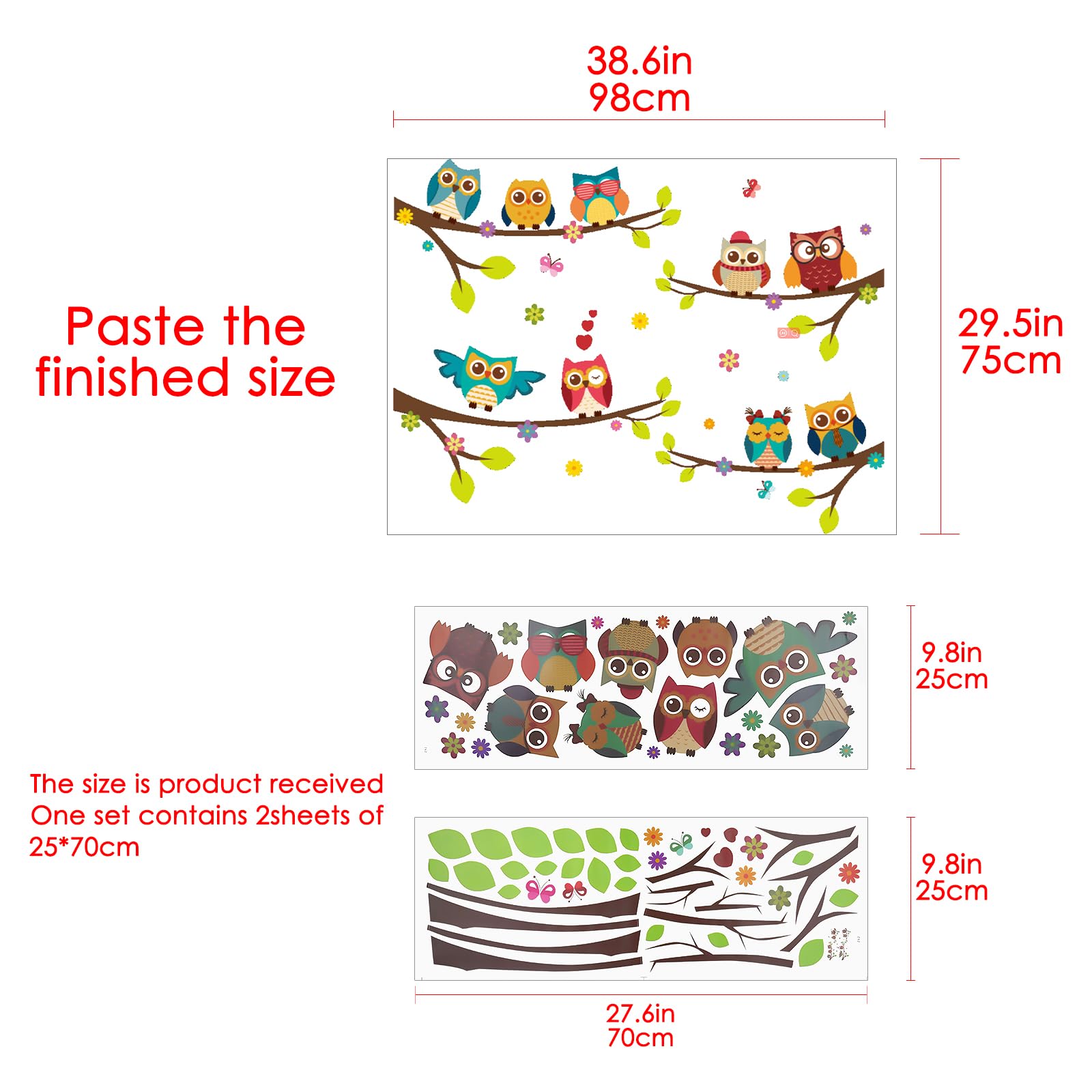 CAIRIAC Tree Cartoon Owl Wall Sticker Decals, Wall Decoration Mural Removable Stickers - Image 2