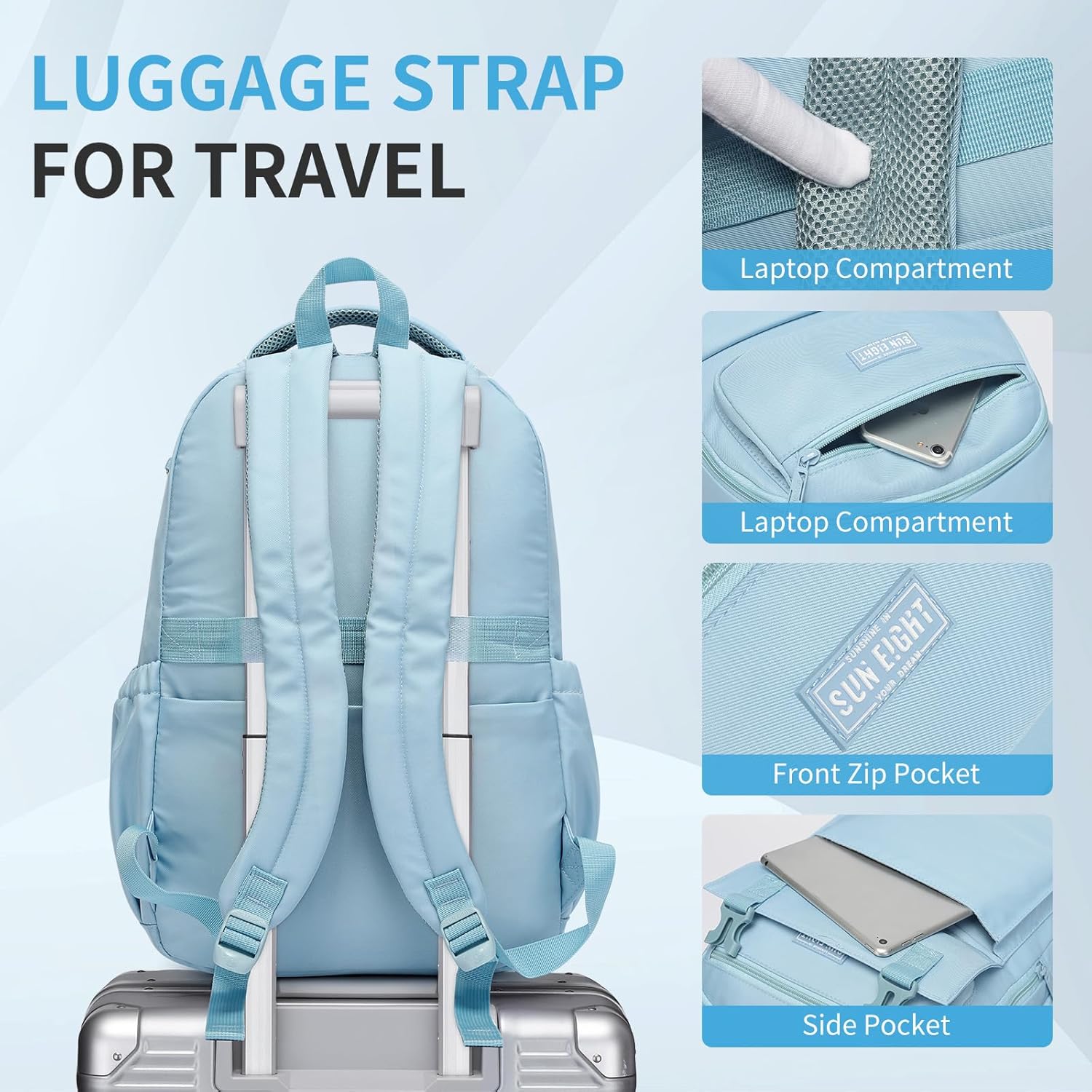 SUN EIGHT 35L Waterproof School Backpack for College,Girly Backpack Lightweight Large Capacity Travel Bag with Multi Pockets(Blue)