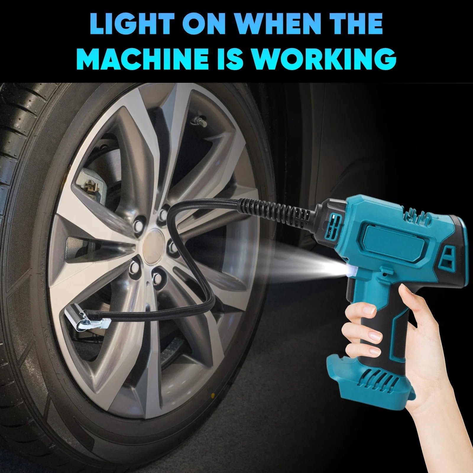 Inflador Ruedas Coche Inflador de neumáticos de Coche portátil inalámbrico, luz LED, batería de 18V, Carga Dual de Coche de 12V para SUV/Motocicleta/Bicicleta Compresores de Aire portátiles