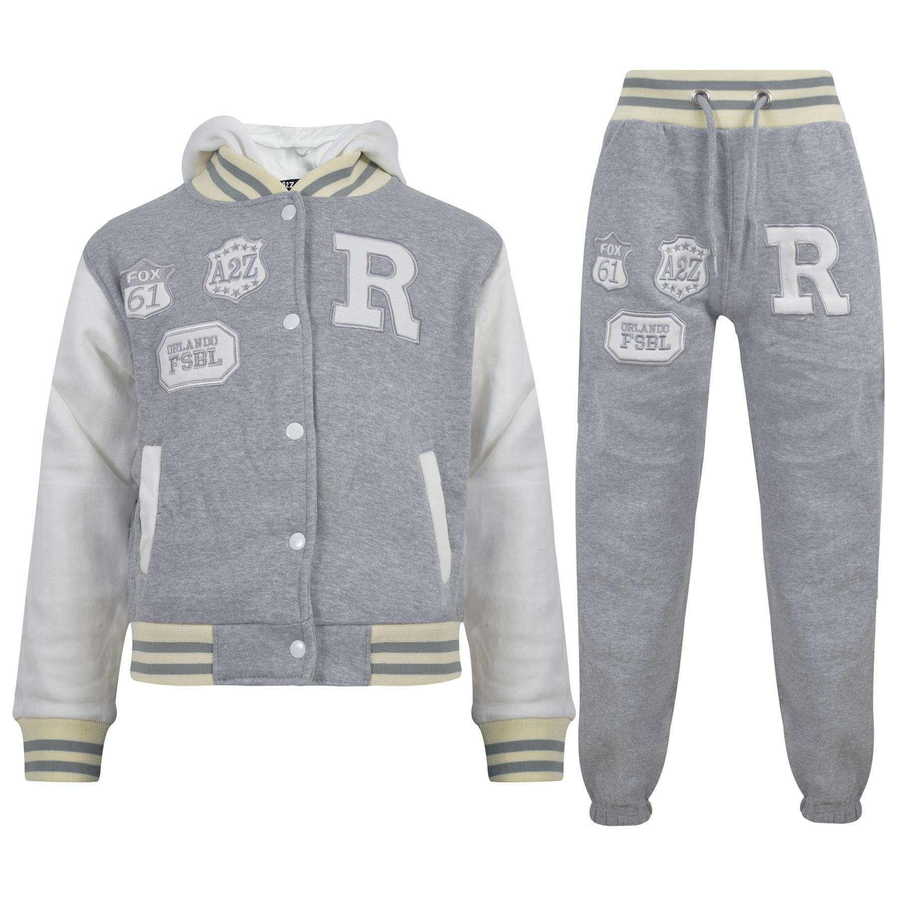 Baseball Tracksuit B.B Hoodie with Joggers R Fashion Fox Contrast Jacket - B.B Tracksuit Grey 11-12