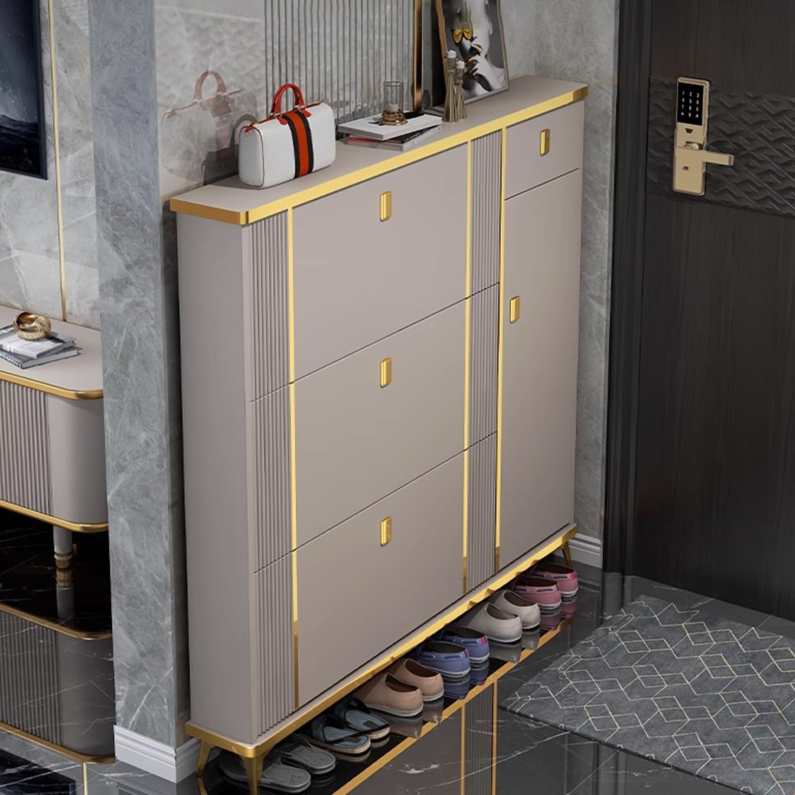 SVFOEBJM Shoe Cabinet for Entryway Narrow, Hidden Shoe Cabinet, Modern Shoe Racks for Closet, Shoes Storage Cabinet with 3 Flip Drawers, for Hallway/Closet