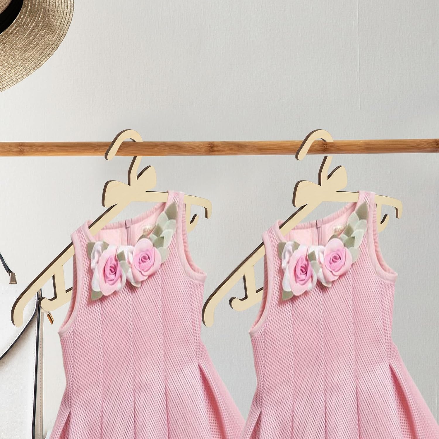 Wooden Hanger with Bowknot Design Clothes Hanger for Nursery Multifunctional for Boy Girl Closet Organization