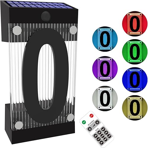 XINDEW Números solares de casa para exteriores, número acrílico 3D, control remoto de luz colorida, letrero de dirección solar, números de dirección