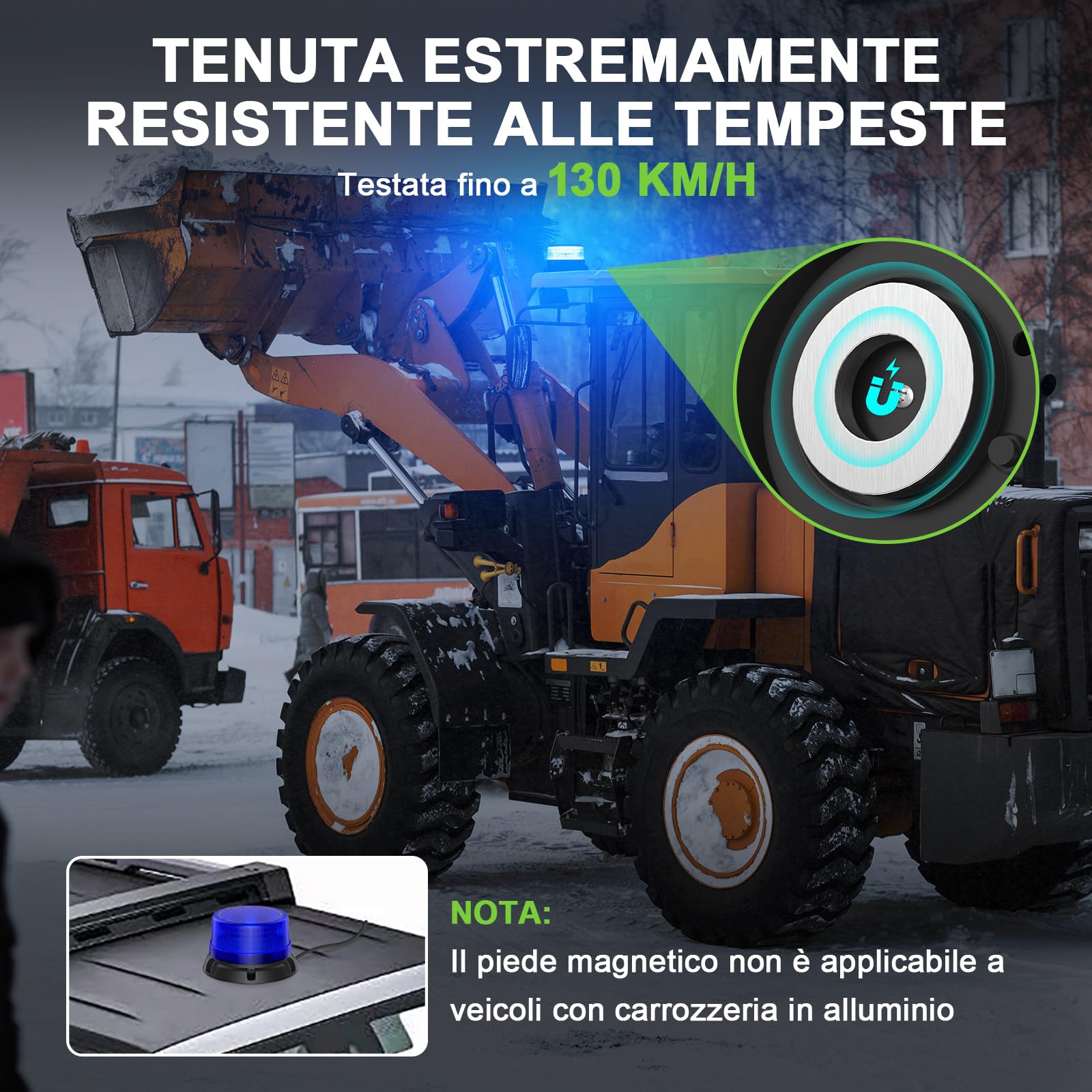 Lampeggiante Blu a 90 LED con Magnete - Luce di Avvertimento 12V 24V, cavo da 2,8 m, Impermeabile IP65, 2 Modalità per Camion, Attrezzature Edili, Agricoltura