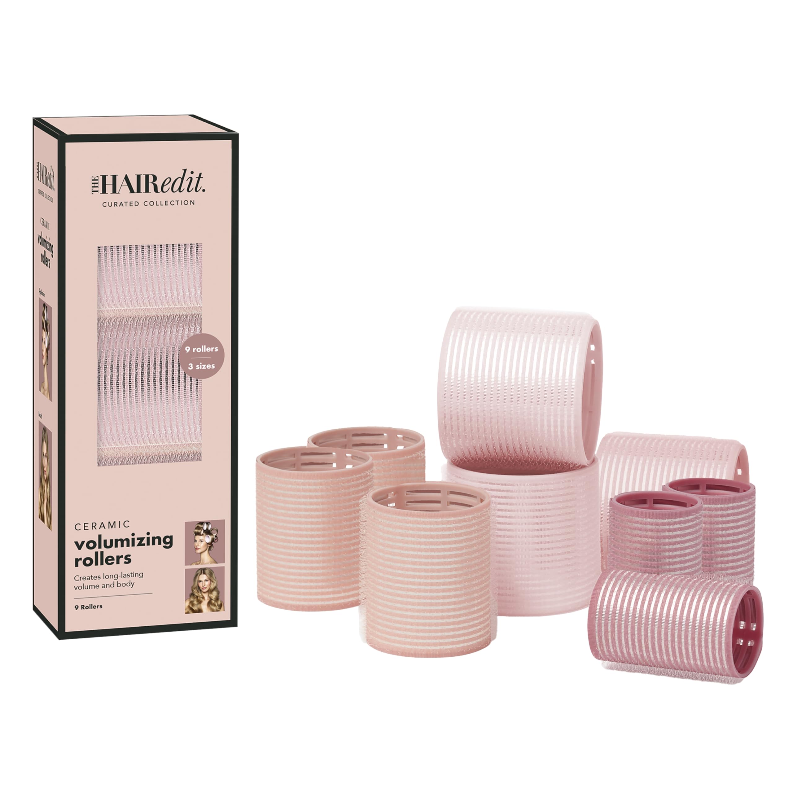 The Hair Edit Ceramic Core Hair Rollers for Salon-Quality Volume, 9-Pack