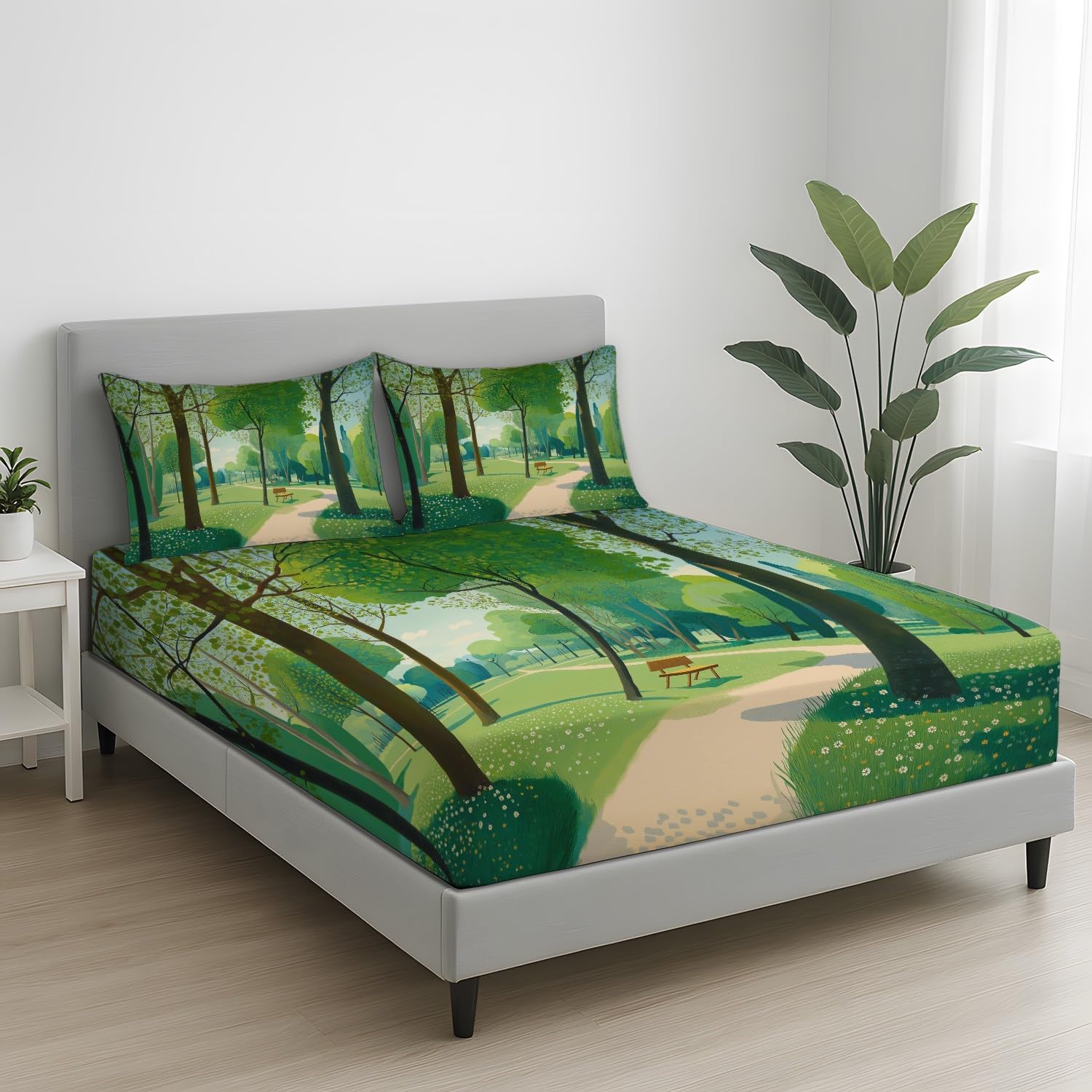 Kojący Nowoczesny Miękki Zestaw Pościeli Słoneczne Rośliny Drukowana Poszwa na kołdrę 160 x 200 x 30 Adult Park Trail Trwała Hipoalergiczna Poszwa na kołdrę z poszewkami na poduszki