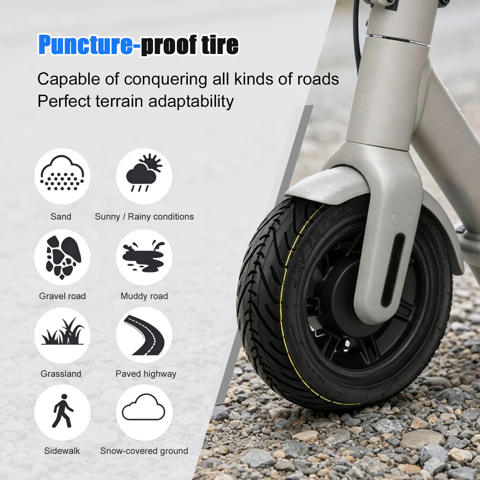 SYACHI 10 x 2,5 Pouces Pneu Tubeless+2 Buses Droites Accessoire Trottinette Électrique Pièces, 60/70-6.5 Caoutchouc plus épais et plus large Type Roues Anti-Explosion