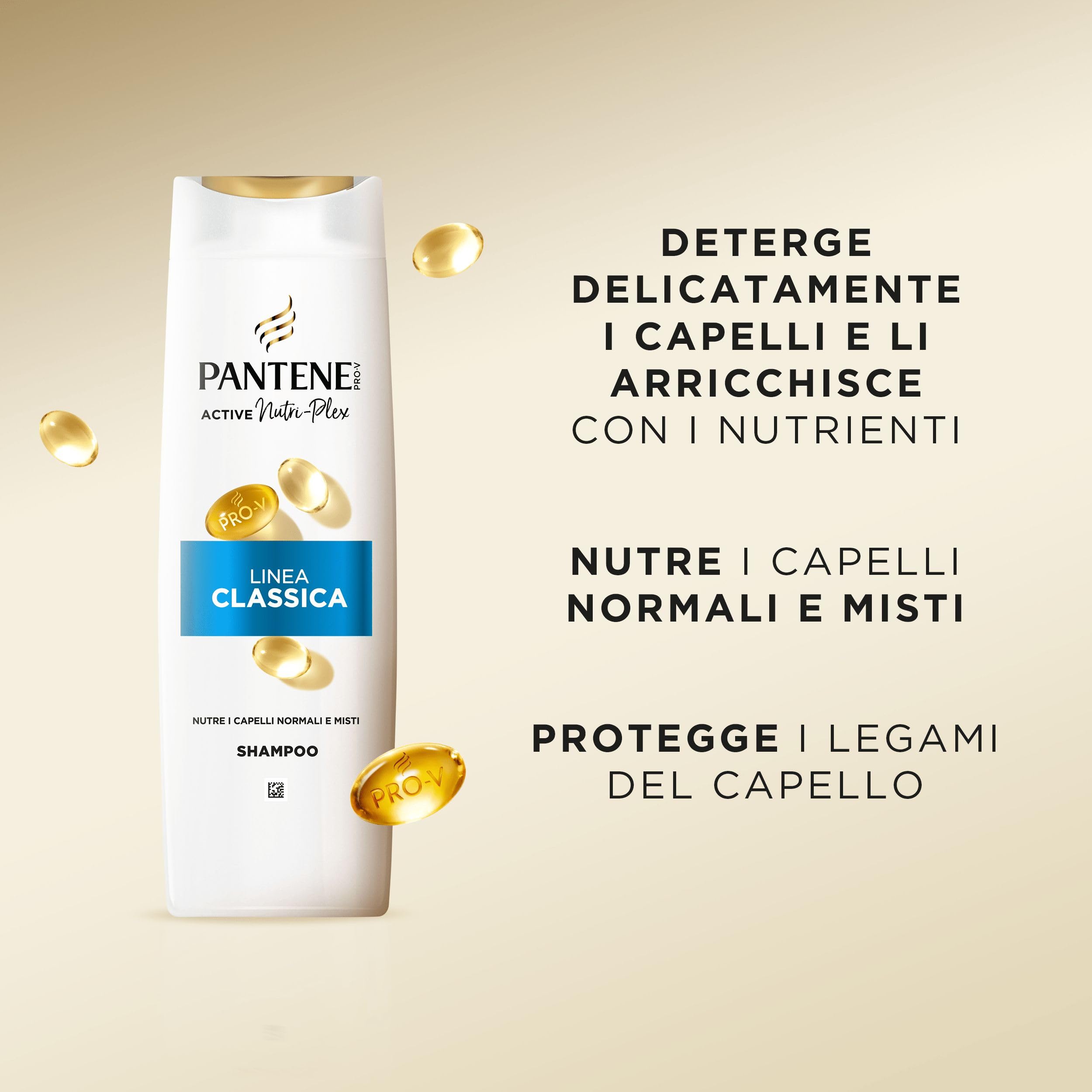 Pantene PRO-V Shampoo Linea Classica 6x300ml per Capelli Normali e Misti, Deterge Delicatamente e Protegge i Legami del Capello, Uso Quotidiano, Senza Olio Minerale e Coloranti, Active Nutri-Plex