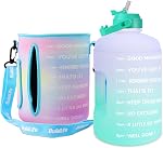 QuiFit 1 Gallon Water Bottle - with Straw & Motivational Time Marker Leak-Proof BPA Free Reusable Gym Sports Outdoor Large(128OZ/73OZ) Capacity Water Jug
