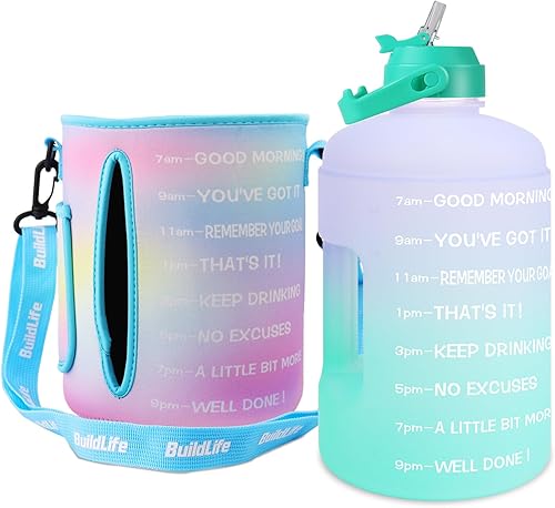 Miniatura 8 de QuiFit - Botella de agua de 1 galón  con paja y marcador motivacional de tiempo a prueba de fugas, sin BPA, reutilizable, para gimnasio, deportes al