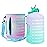 QuiFit 1 Gallon Water Bottle - with Straw & Motivational Time Marker Leak-Proof BPA Free Reusable Gym Sports Outdoor Large(128OZ) Capacity Water Jug(Purple/Green with Sleeve,1 Gallon)
