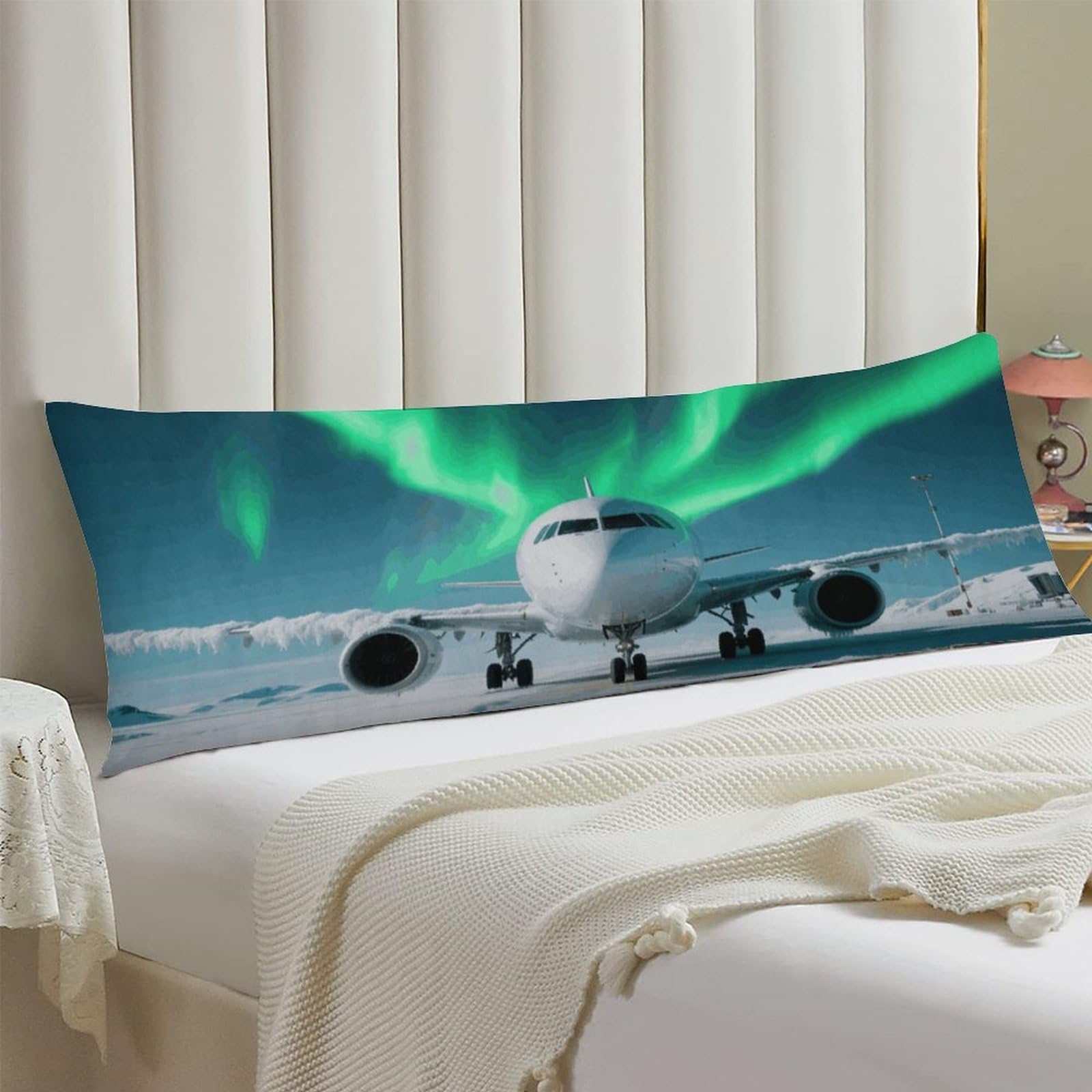 Body Pillow Cover 20x54 Long Pillow Case with Invisible Zipper Breathable Microfiber Airplane Under The Polar Night Sky Pillowcase Soft Cozy Protector for Bedroom Couch Sofa Bed Home Decor All Seasons