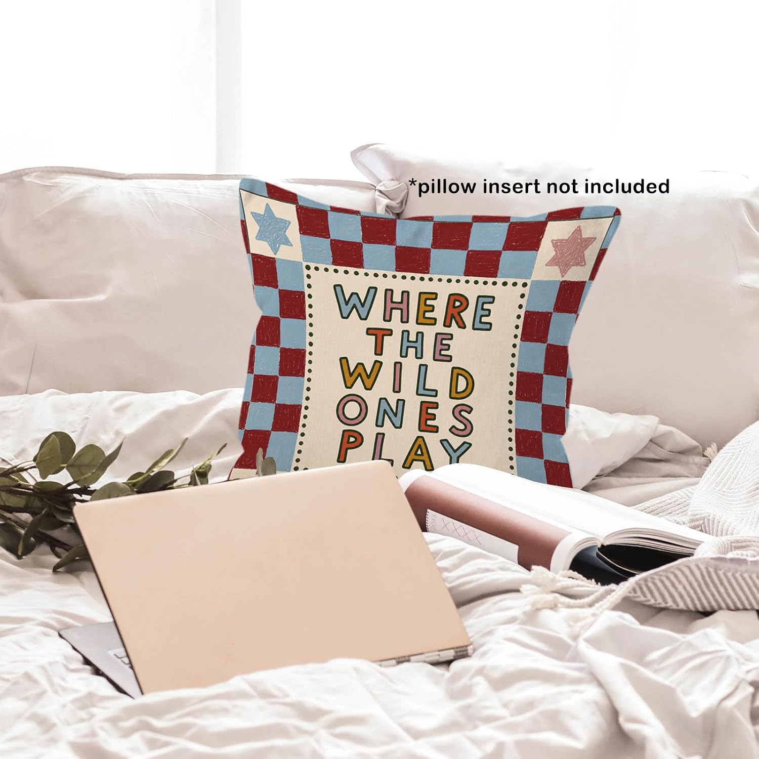 Kids Playroom Throw Pillow Cover 18x18, Kids Room Decor Pillow Cases for Boys Girls, Red Blue Checkered Star Nursery Decorative Square Pillowcases for Boys Girls Room Bedroom Playroom image 4