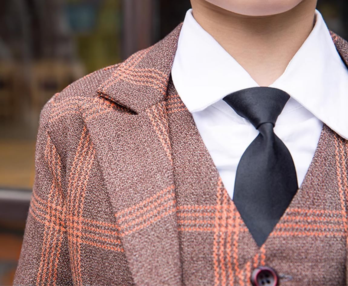 Boys' Checked Casual Suit Blazer Single Breasted Button Peak Lapel Tuxedos Coat Daily Suit Jacket