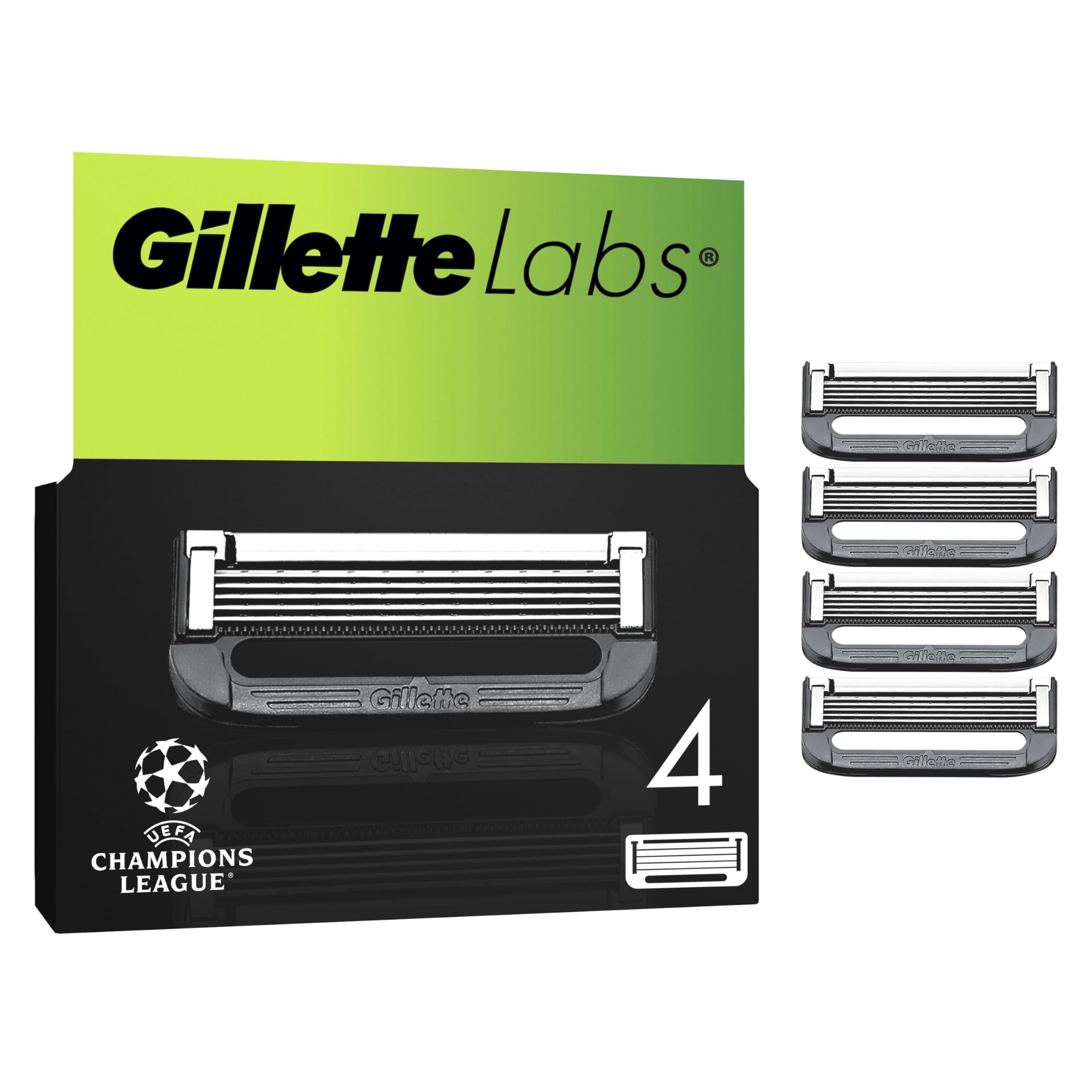 Gillette Labs Razor Blades Men, Pack of 4 Razor Blade Refills, Compatible with GilletteLabs with Exfoliating Bar and Heated Razor