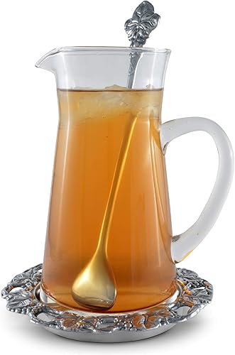 Miniatura 4 de Arthur Court Designs - Jarra de vidrio de 3 piezas con posavasos y agitador, jarra de agua para agua fría, té helado, bebida de jugo de limonada de