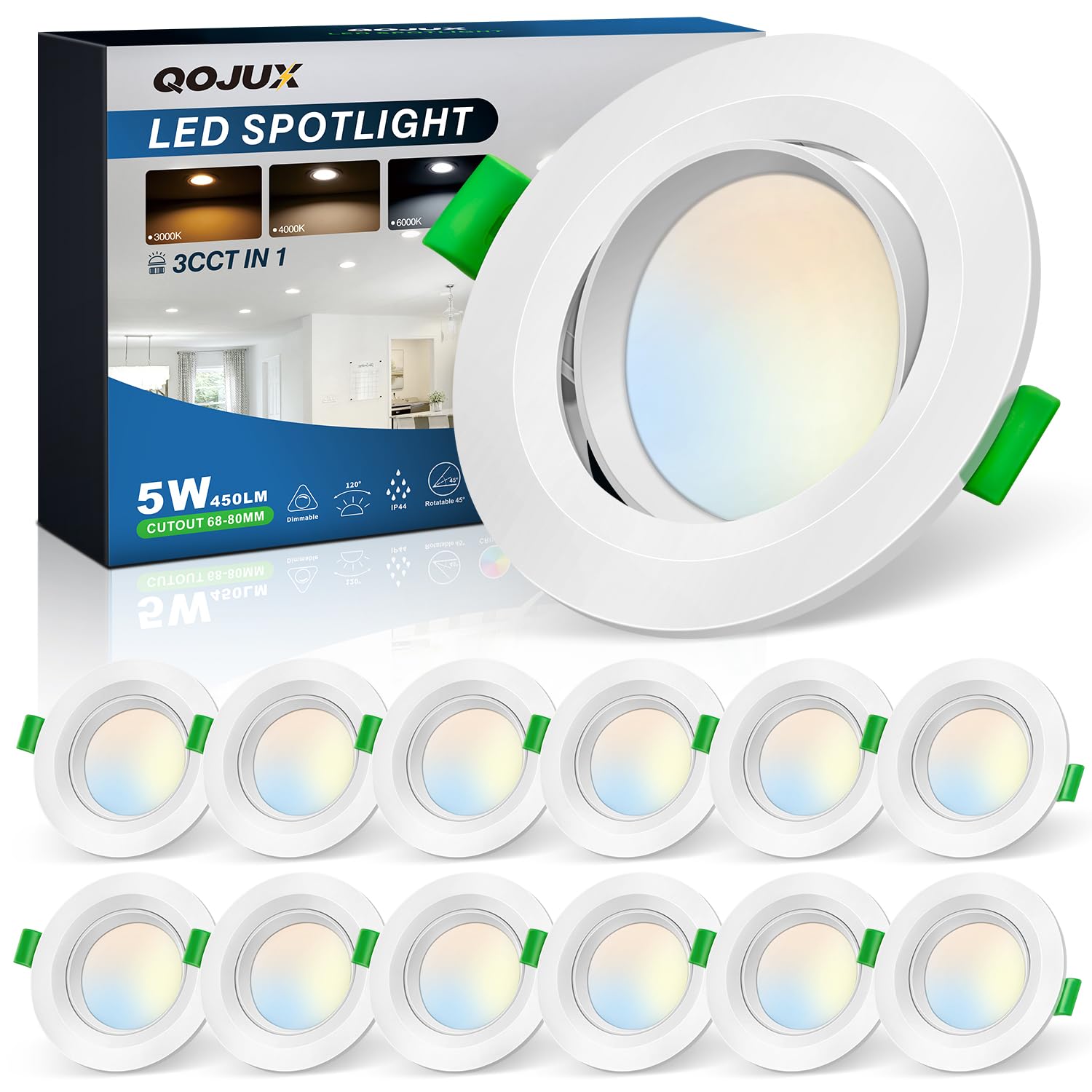 Faretti LED Da Incasso HOMEOW 12 Pezzi - 5W, Luce Fredda 6000K, Orientabili, IP44 Per Bagno - Foto 8