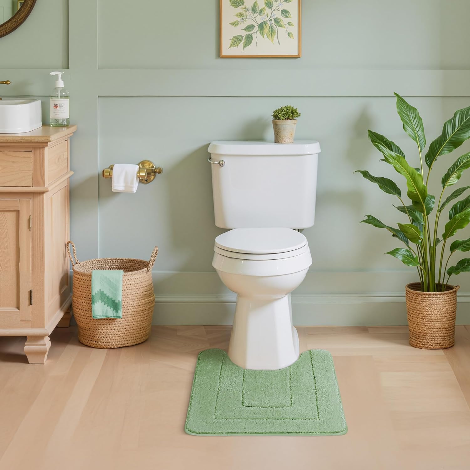 GRANNY SAYS Toilet Rugs U Shaped Washable Non Slip, Toilet Mats for Bathroom Soft Plush Shaggy Absorbent, Microfiber Bath Mats for Bathroom Toilets Cute Decor, 20" x 24", Green - Image 9