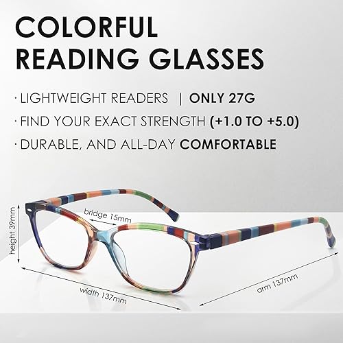 Miniatura 4 de HEEYYOK 5.0 Reading Glasses Women Small Face 4-Pack Colorful Reader For Womens Cheaters Reading Ladies Lightweigth Flexible Spring Hinge Paquete