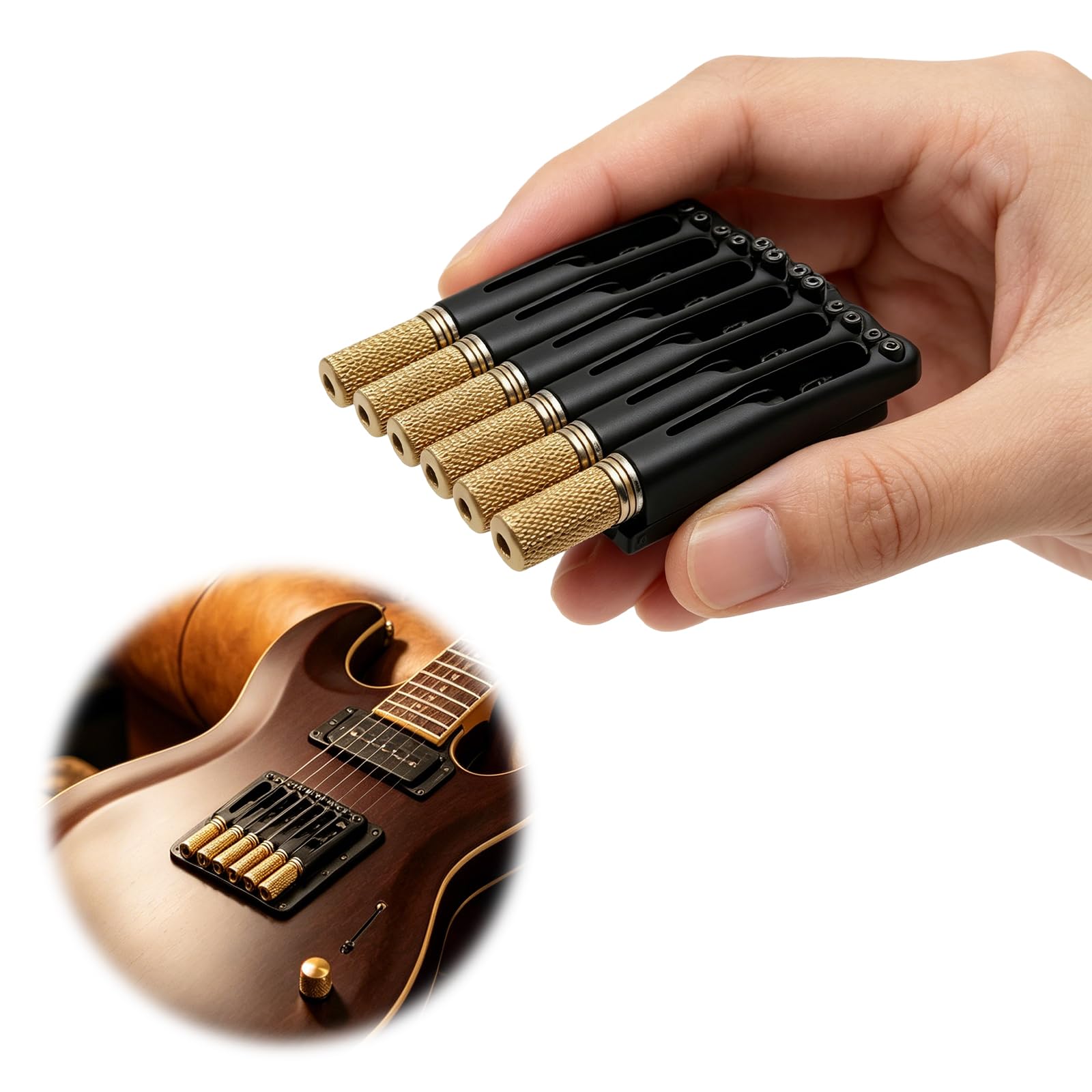 Puente de guitarra de 6 cuerdas de 10,5 mm con tuerca y llave, puente fijo para guitarras sin cabeza para reemplazo y actualización de edificios