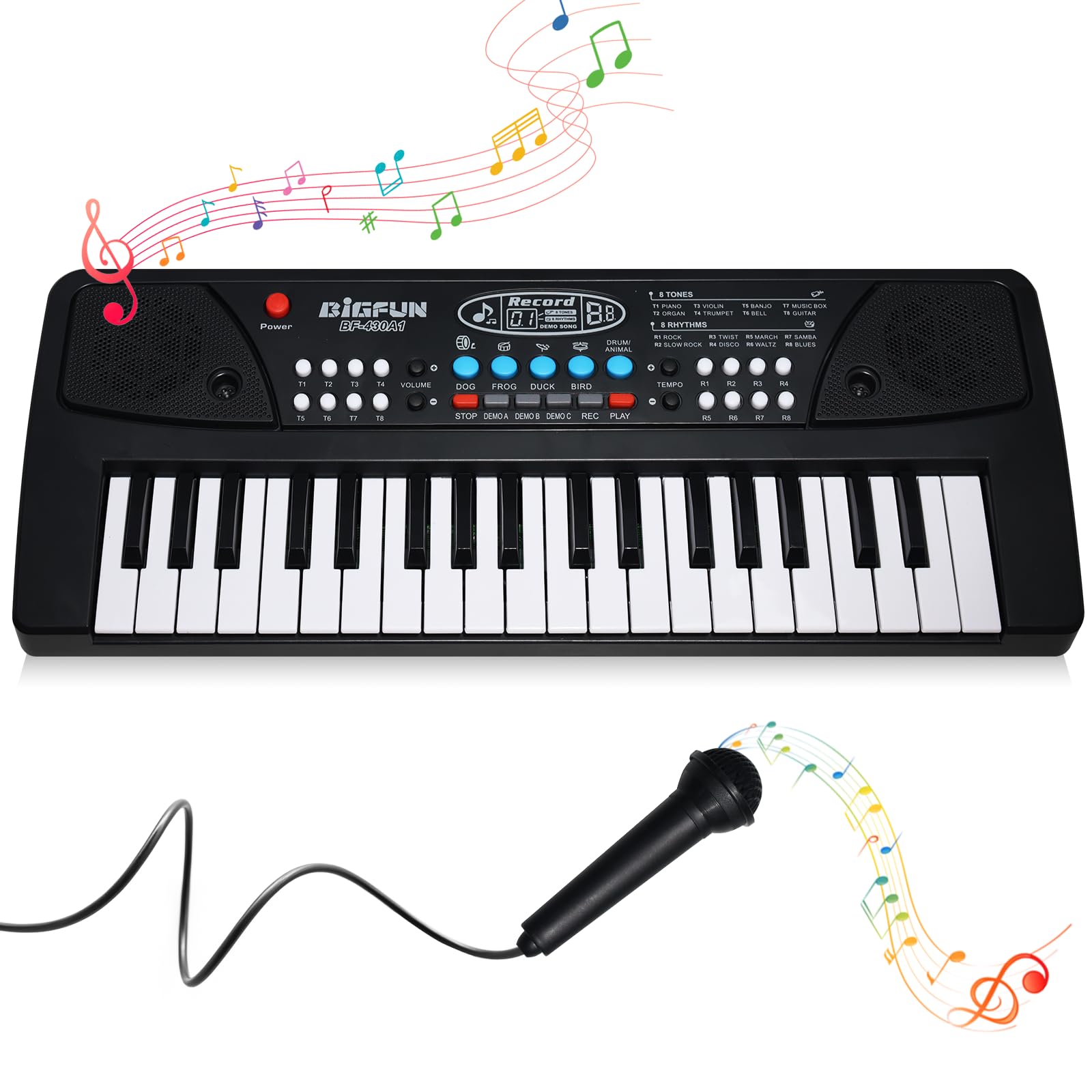 Tastiera Musicale per Bambini con Microfono – Pianoforte per Bambini 37 Tasti, Mini Pianola con Funzione di Registrazione, USB/Batteria