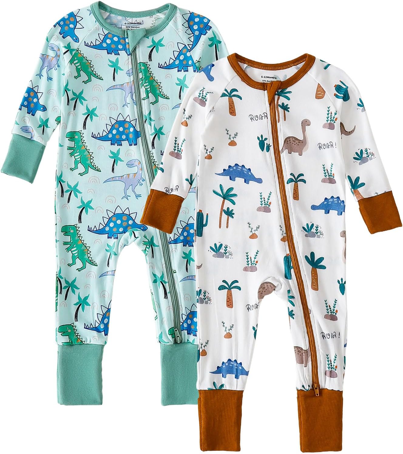 DEFAHN Rayon from Bamboo Baby Pajamas 2Pcs Footless Sleeper with Mittens Cuff 2-Way Zipper One-Piece Romper for Baby Girl Boy