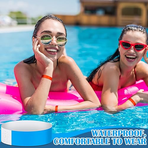 Vista 4 de Tudomro Paquete de 1200 pulseras de papel de plástico para eventos, pulseras de neón de fiesta, bandas de mano impermeables y de colores para Azul