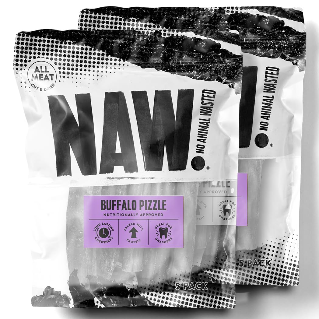 NAW Buffalo Pizzles For Dogs, 10 Pieces (2 Packs of 5). Premium Pizzle Dog Chews Made From 100% Buffalo To Support Healthy Dental Hygiene