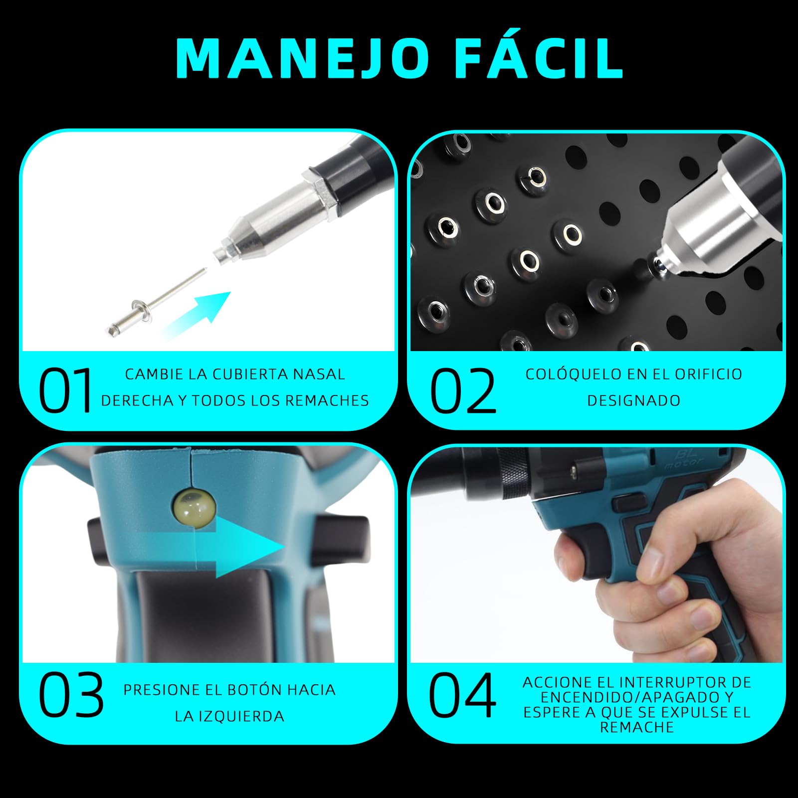 Remachadora de batería sin escobillas con luz LED, compatible con baterías de iones de litio Makita de 18 V, ideal para obras de construcción, reparaciones de automóviles y bricolaje, sin batería