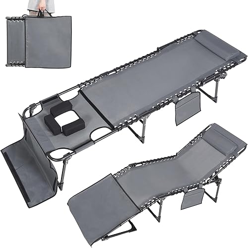 Miniatura 9 de MUPATER Silla reclinable de patio para exteriores con agujero para la cara, respaldo ajustable en 4 posiciones, almohada removible y bolsillo