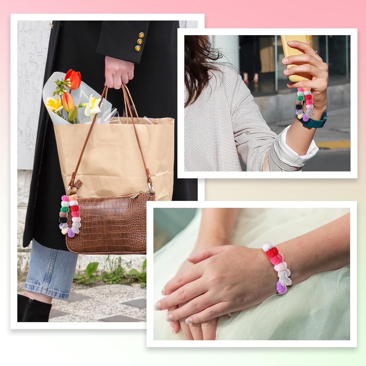 80PCS Pom Pom Beads 10 Color Soft Puff Bead Mixed Fluffy Fuzzy Bead Faux Fur Poms Spacer Beads for Bracelets Jewelry Making Keychains Pens Earrings Garland Headband DIY Crafts Gifts Accessories - Image 6