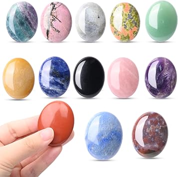 WHAL&YUNE Gemstone Palm Stone Healing Crystals Worry Stone Natural Polished Gemstone for Meditation Energy Balancing Therapy Massage Gifts-1.7 inches Mix 6PCS