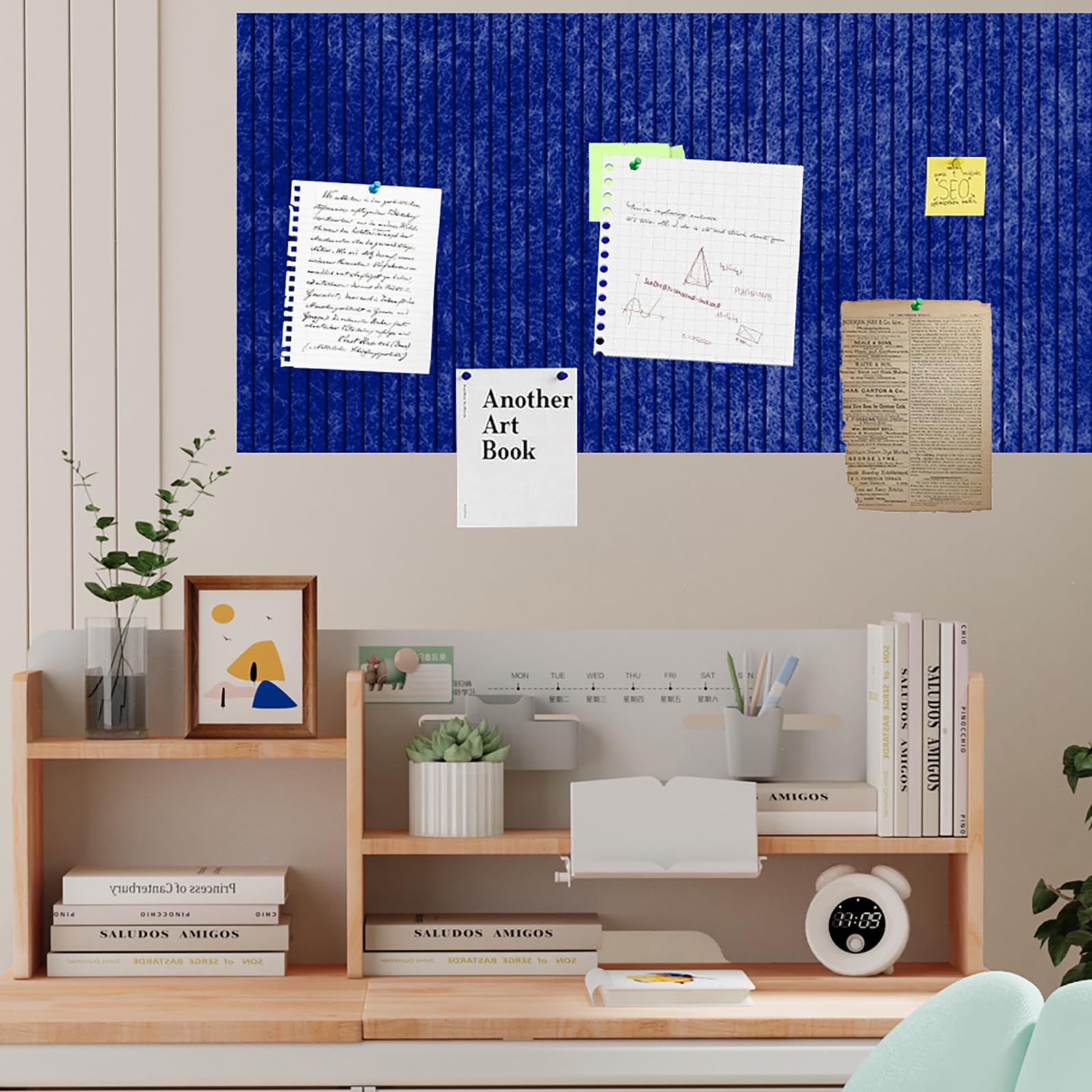 LUPATDY Bacheca Autoadesiva in Feltro, Bacheca in Sughero 60 x 40 cm, Lavagna in Sughero per Promemoria, 0,9 cm Spessore, Decorazione da Parete, Lavagna Pieghevole con Puntine, Blu