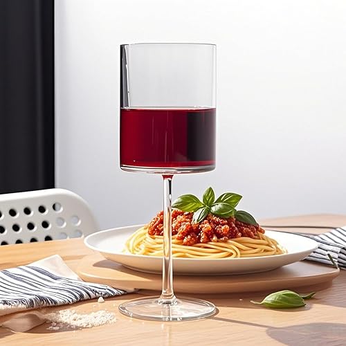 Miniatura 5 de Copas de vino cuadradas de acrílico irrompible de 14 onzas con tallo largo, juego de 6 Todo uso, vidrio transparente (transparente, grande)