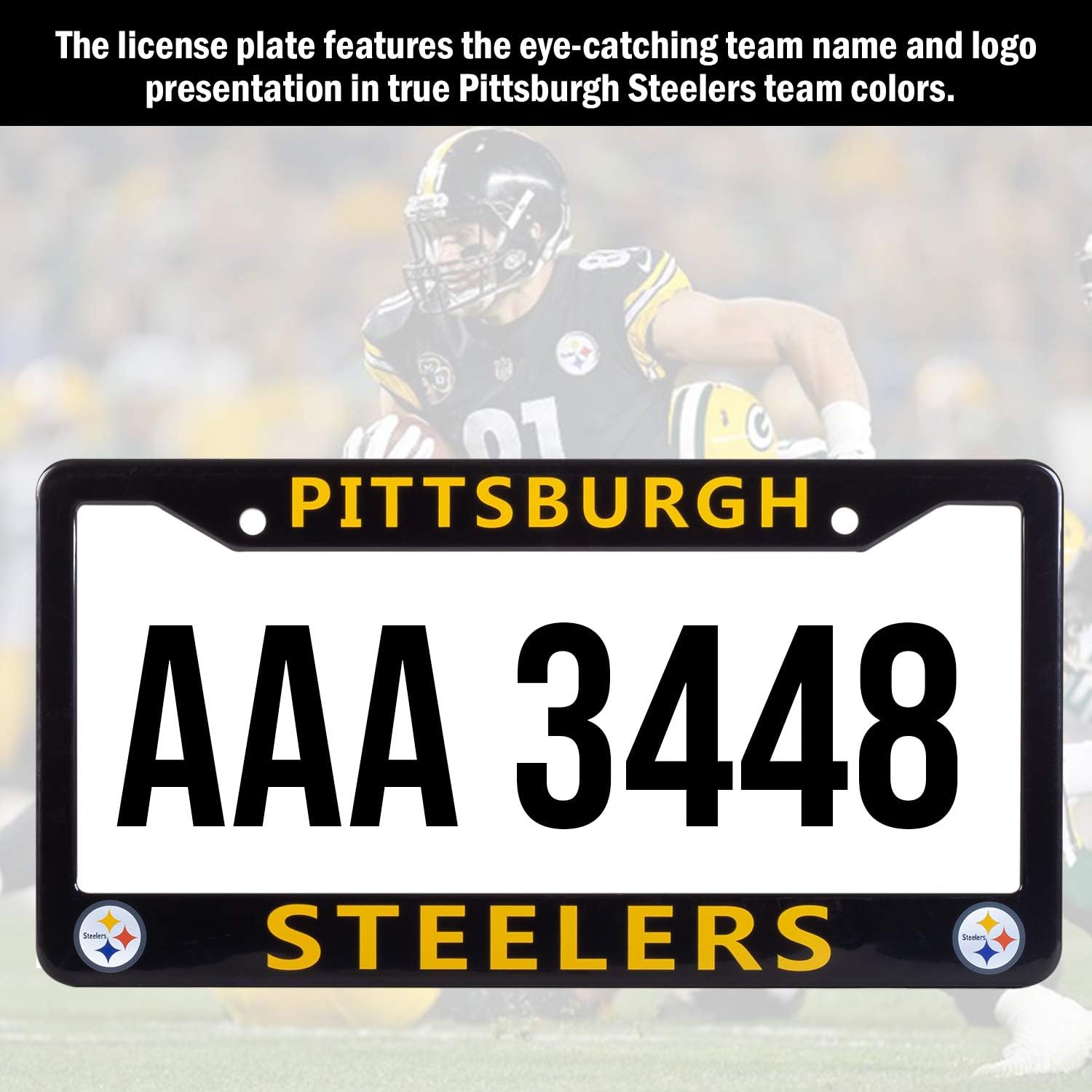 License Plate Frame Cover for Pittsburgh Steelers Fans – Black – 12.25” x 6.25” - Ideal Gift for Sports Fans & Supporters – Slim Design