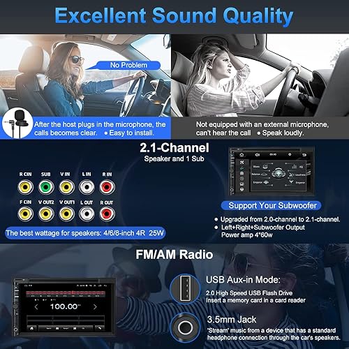 Miniatura 6 de Estéreo de coche doble DIN con CD DVD, cámara de respaldo compatible con CarPlay/Android Auto, pantalla táctil de 7 pulgadas, radio Bluetooth 5.2,
