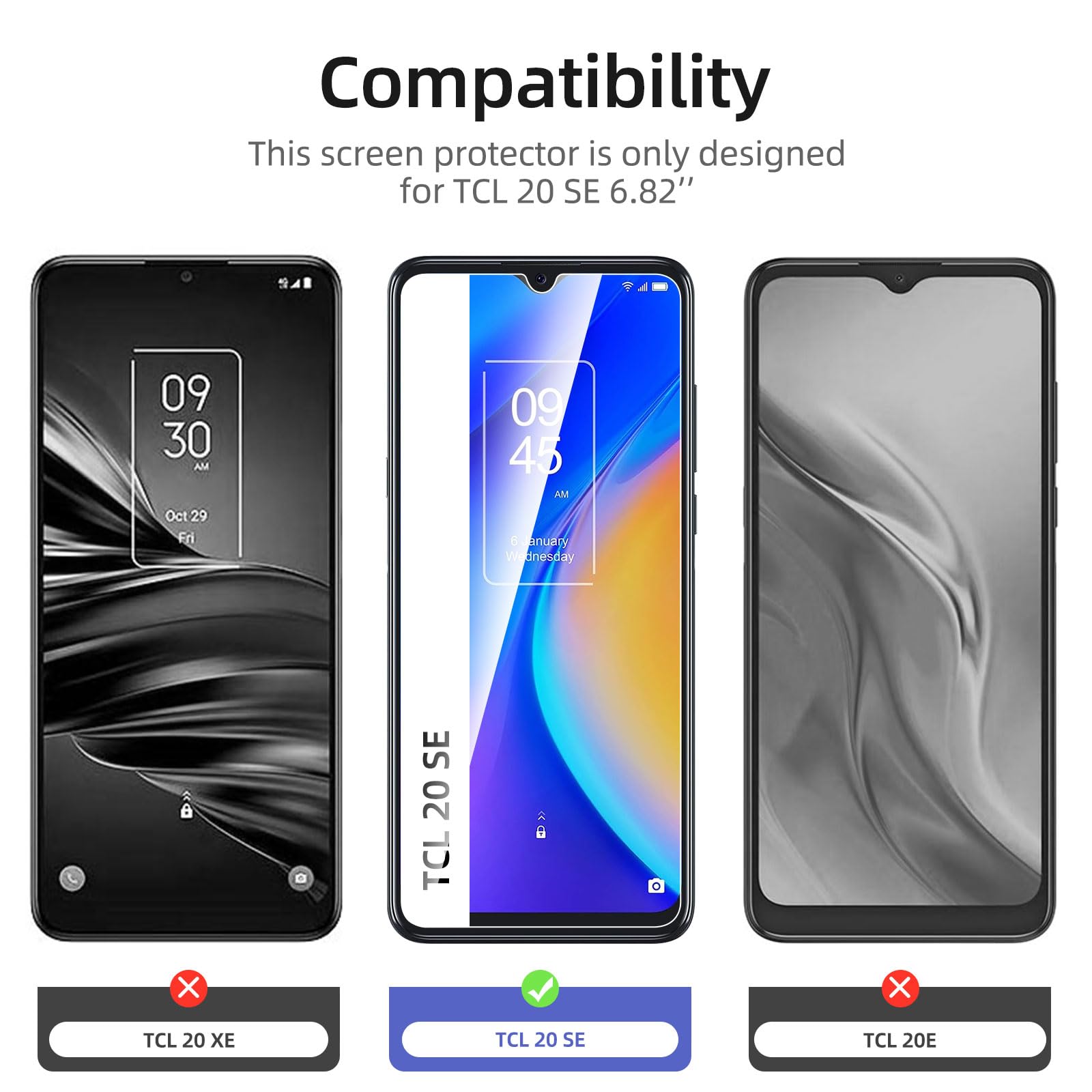 3 Pellicce In Vetro Temperato Per TCL 20 SE – 9H, HD, Anti Impronte, Facili Da Installare