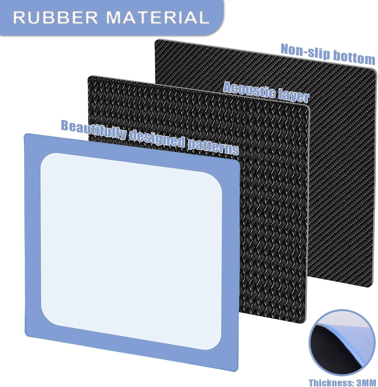 32.5 Inch Mahjong Mat for Table, 3MM Non-Slip & Noise Reduction Gaming Mat with Drawstring Bag, Perfect for Poker, Board Games, Card Games, Tile Games, and Dominoes (Salvia Blue-Light Steel Blue)