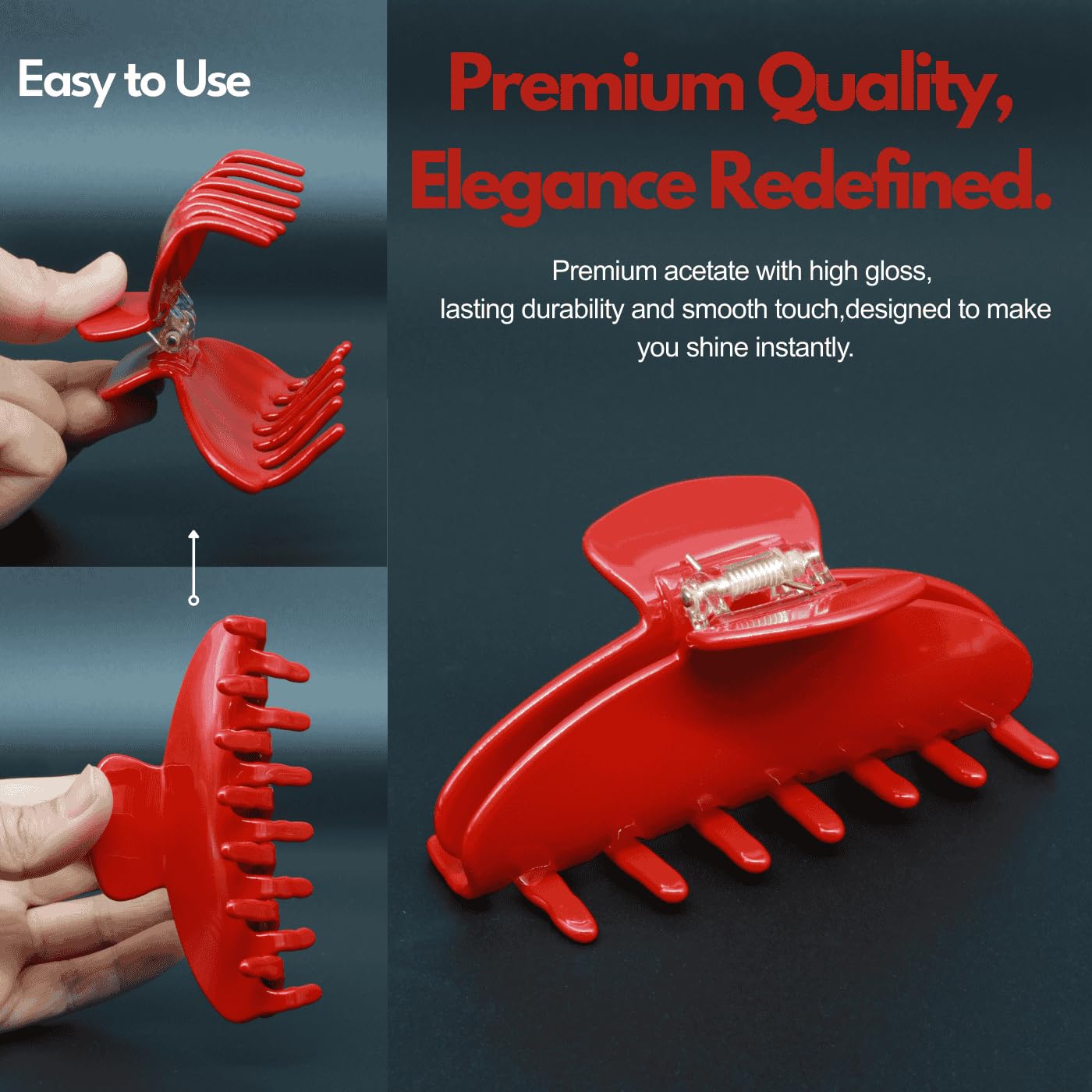 Cherry Red Claw Clip 4 Inch - Premium Acetate Hair Clip for All Hair, Smooth Round Edges No Snag, Gift Ready Luxury Box