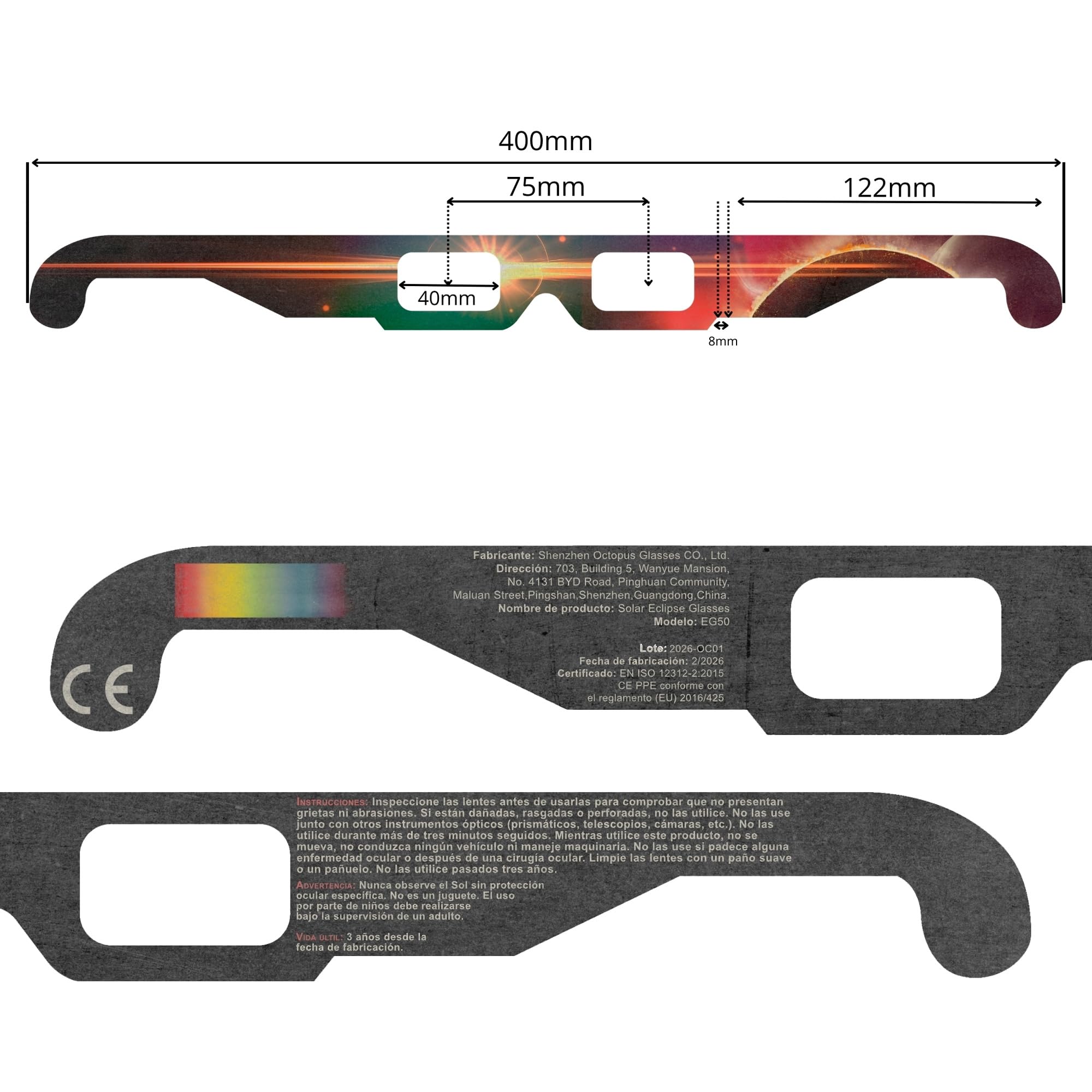 100 Gafas Eclipse Solar Certificadas ISO 12312-2 y CE