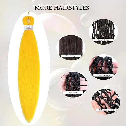 Miniatura 5 de COOLBEEZA Cabello trenzado preestirado lacio de 32 pulgadas, 3 paquetes de extensiones de cabello sintético Yaki texturizado de agua caliente