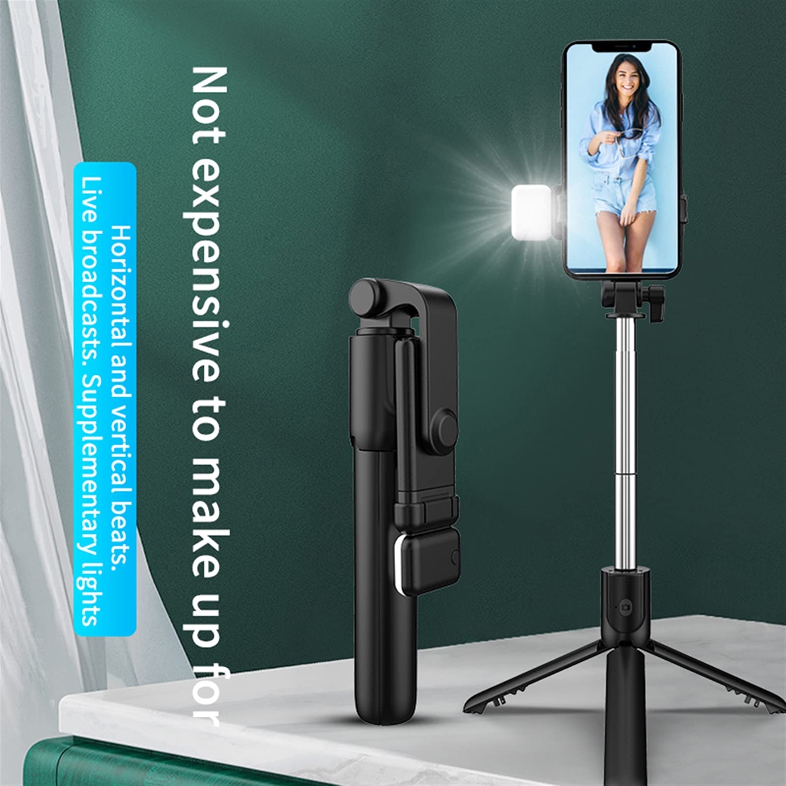 SCRUBY Bastone per selfie per telefono, regolabile, pieghevole, estensibile, monopiede con telecomando wireless Bluetooth (nero)